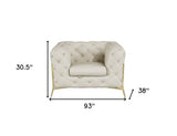 Three Piece Indoor Beige Italian Leather Five Person Seating Set