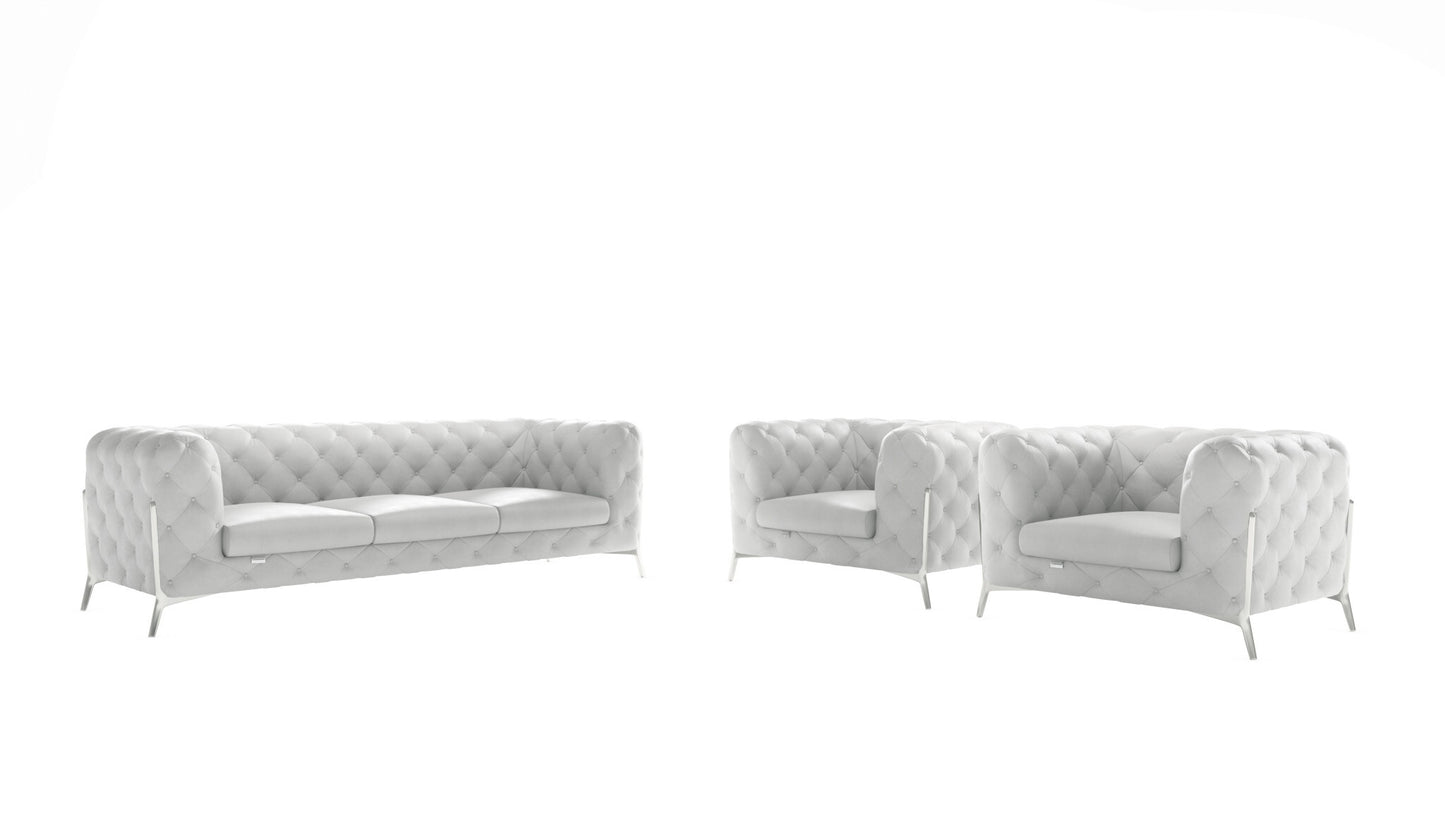 Three Piece Indoor White Italian Leather Five Person Seating Set
