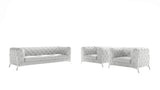 Three Piece Indoor White Italian Leather Five Person Seating Set