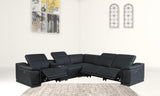 Black Italian Leather Power Reclining U Shaped Six Piece Corner Sectional With Console