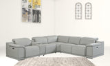 Light Gray Italian Leather Power Reclining U Shaped Six Piece Corner Sectional With Console