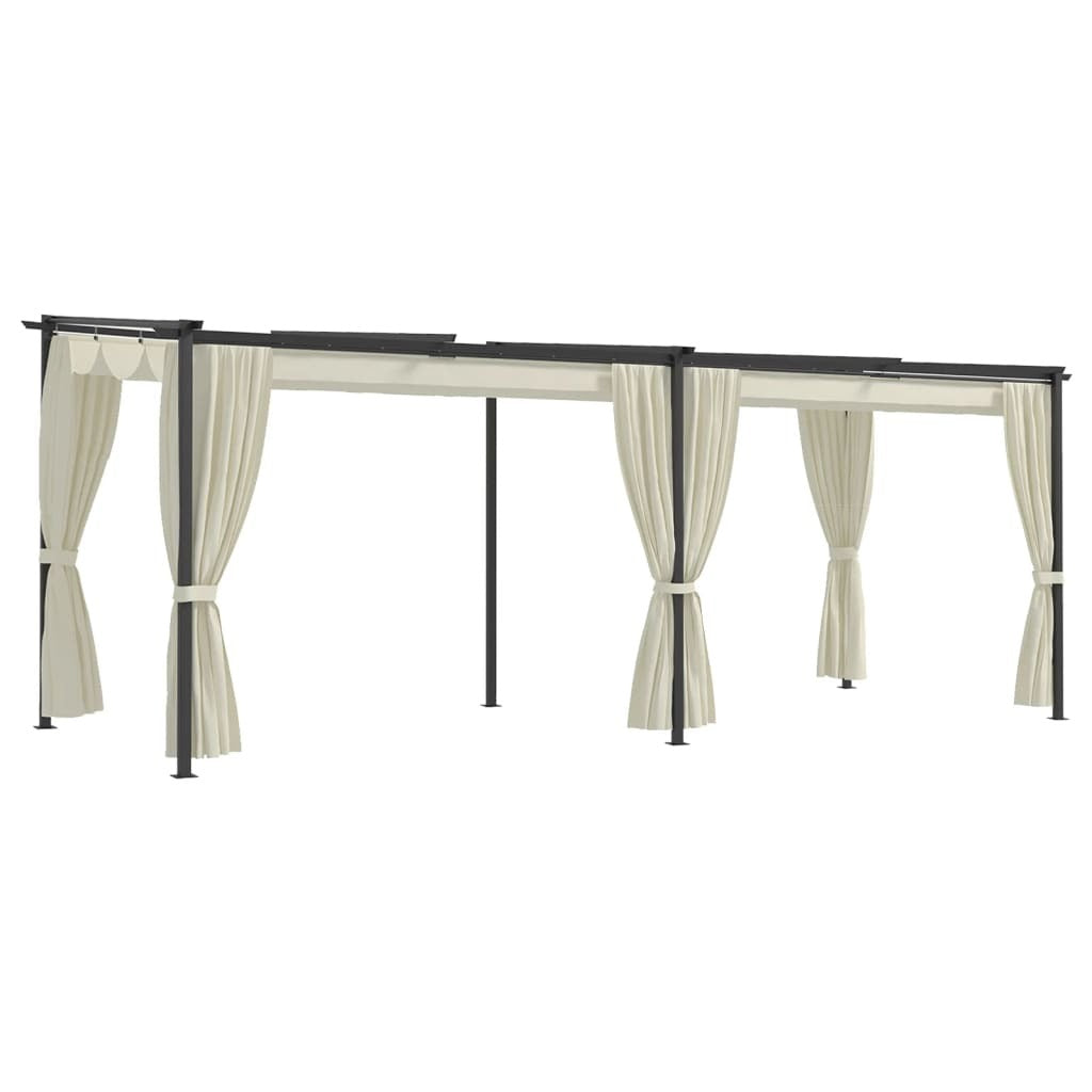 Gazebo with Curtains 9.8'x19.7'Cream Steel
