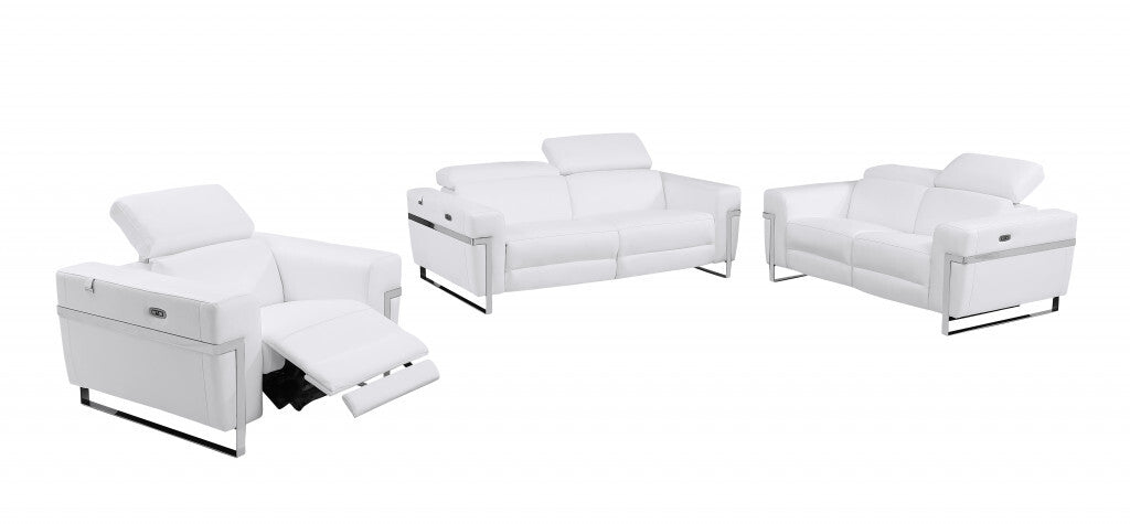 Three Piece Indoor White Italian Leather Six Person Seating Set