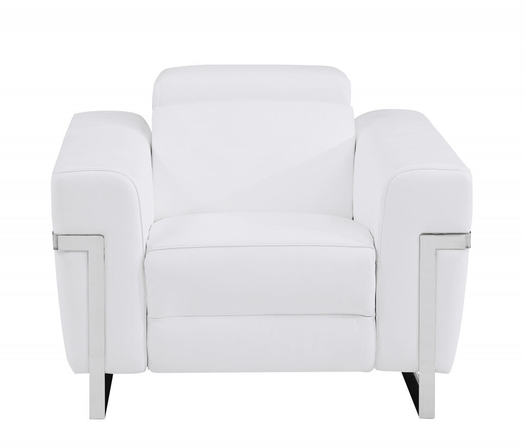 Three Piece Indoor White Italian Leather Six Person Seating Set