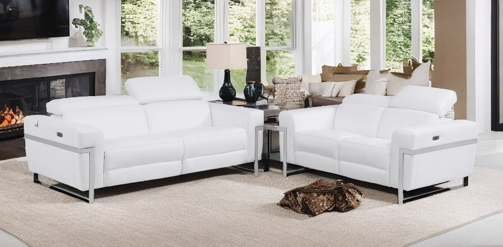 Two Piece Indoor White Italian Leather Five Person Seating Set