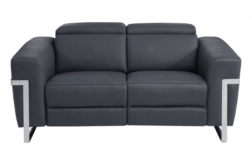 Two Piece Indoor Dark Gray Italian Leather Five Person Seating Set