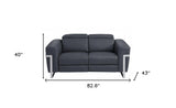Two Piece Indoor Dark Gray Italian Leather Five Person Seating Set