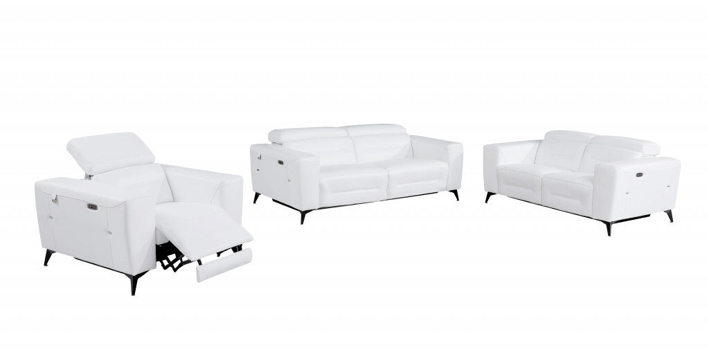 Three Piece Indoor White Italian Leather Six Person Seating Set