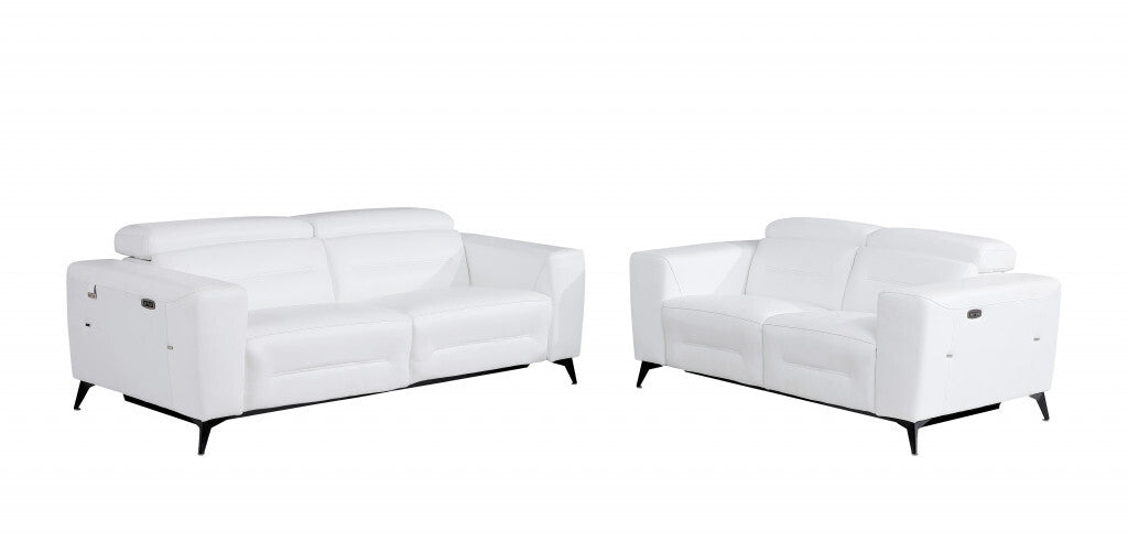 Two Piece Indoor White Italian Leather Five Person Seating Set