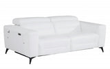 83" White Italian Leather USB Reclining Sofa With Black Legs