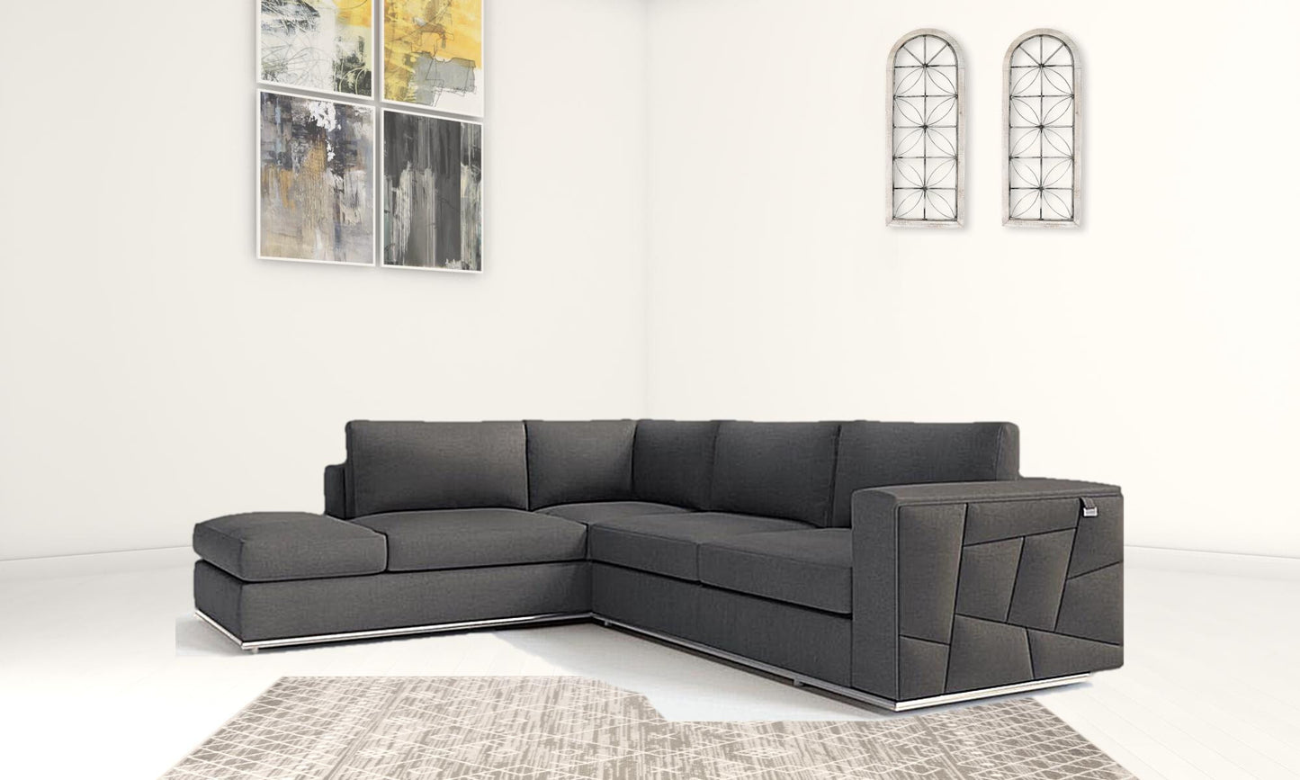 Dark Gray Italian Leather L Shaped Two Piece Corner Sectional