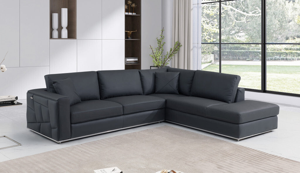 Dark Gray Italian Leather L Shaped Two Piece Corner Sectional