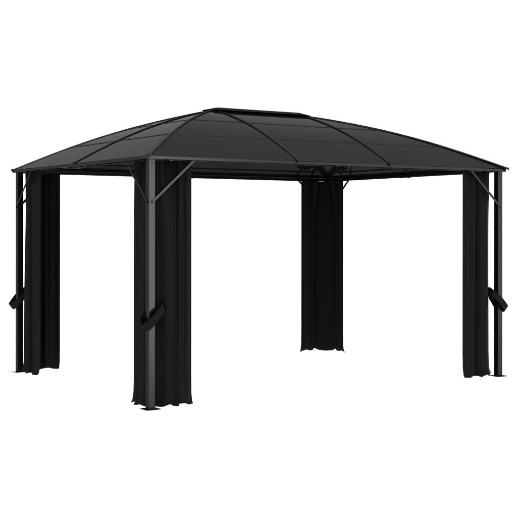 Gazebo with Curtains 157.5"x118.1"x104.3" Anthracite