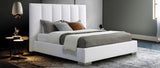 Queen White Upholstered Channel Tufted Velvet Bed Frame