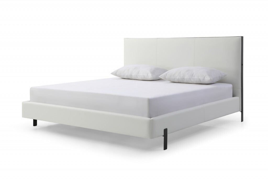 King White Upholstered Faux Leather Bed With USB