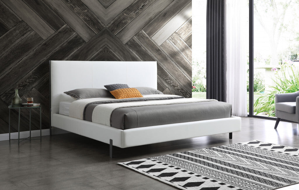 King White Upholstered Faux Leather Bed With USB