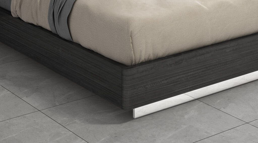Queen Dark Grey High Gloss Bed Frame with Faux Leather Headboard