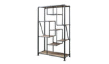 75" Antique Oak And Gray Metal Eight Tier Industrial Bookcase