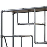 75" Antique Oak And Gray Metal Eight Tier Industrial Bookcase