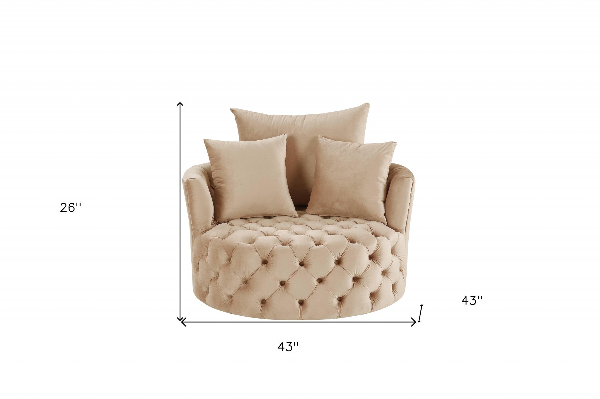 43" Beige Velvet Solid Color Swivelbarrel Chair