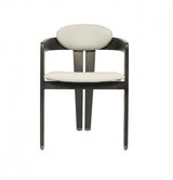 Light Gray And Dark Gray Upholstered Faux Leather Open Back Dining Arm Chair