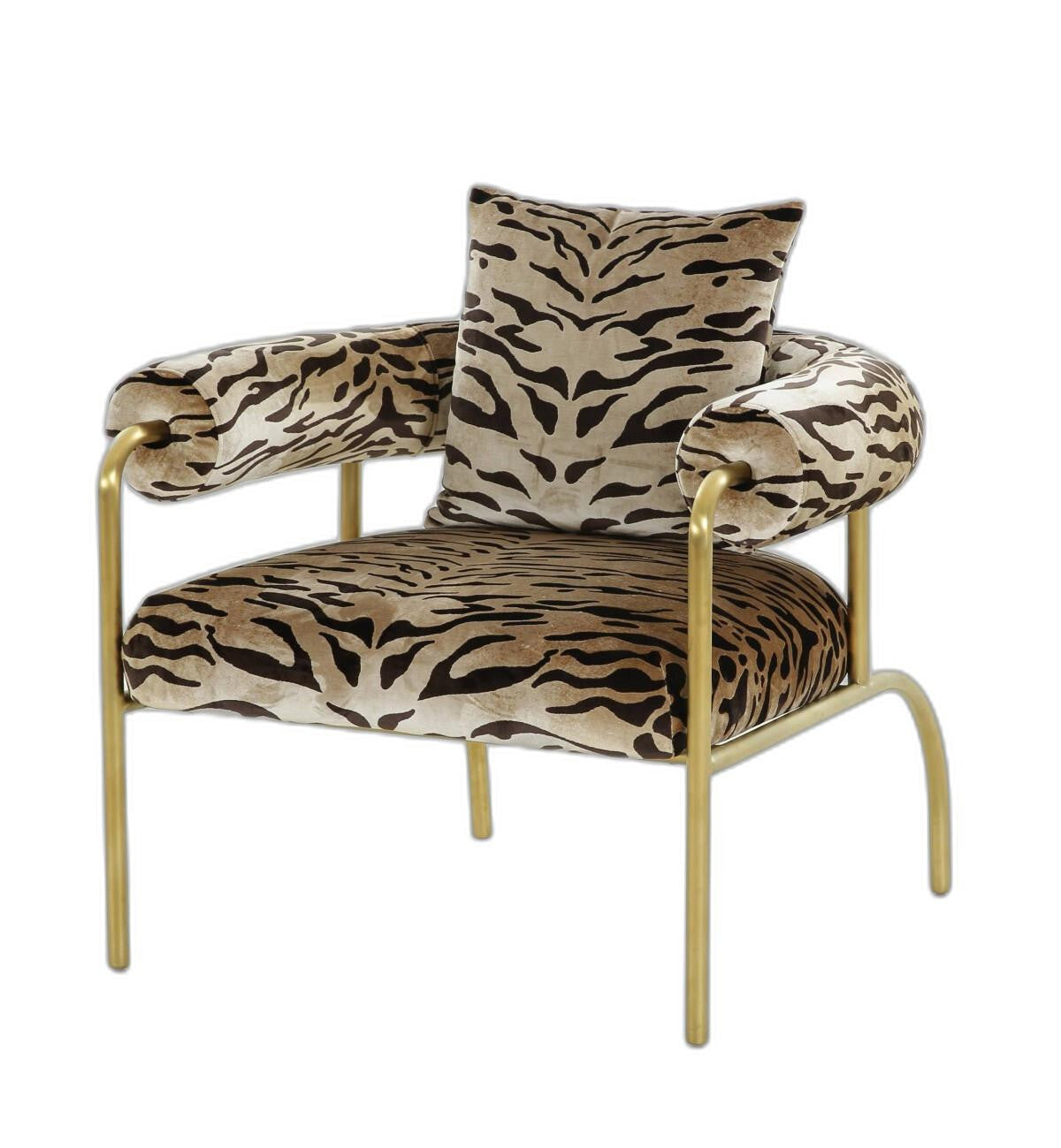 34" Beige And Black 100% Polyester And Gold Animal Print Arm Chair