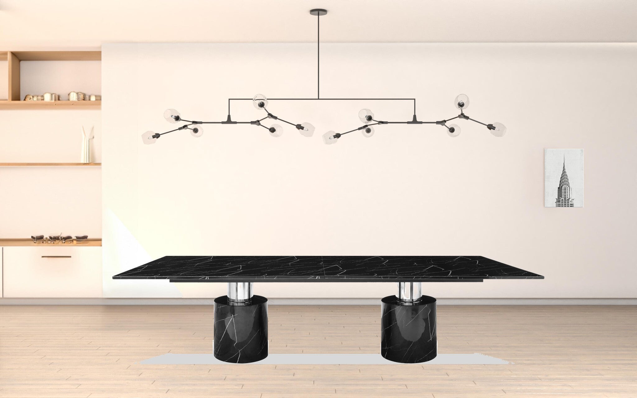 180" Black Marble Double Pedestal Base Dining Table