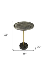 30" Black And Brown Solid Wood And Marble Round End Table