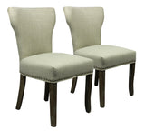 Set of Two Ivory And Brown Upholstered Fabric Dining Parsons Chairs