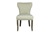 Set of Two Ivory And Brown Upholstered Fabric Dining Parsons Chairs