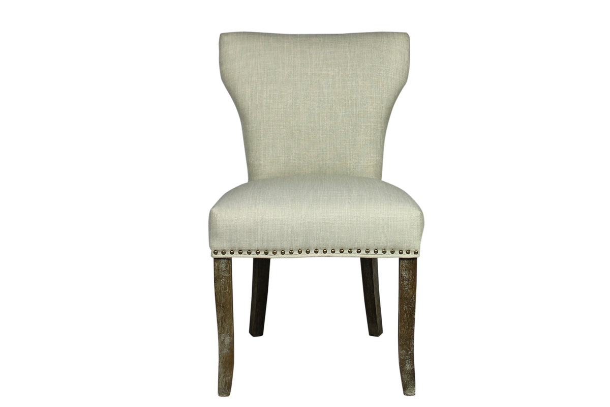 Set of Two Ivory And Brown Upholstered Fabric Dining Parsons Chairs