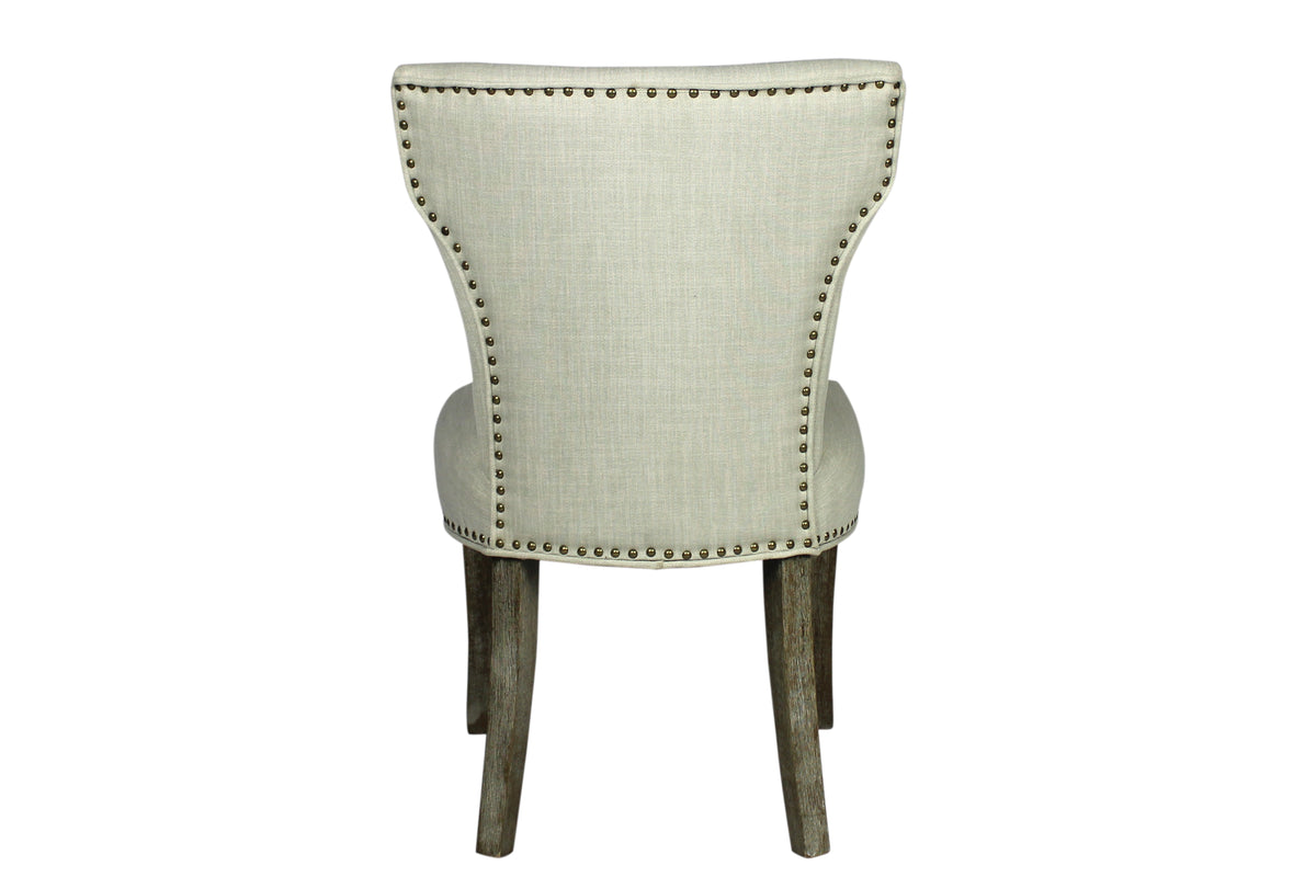 Set of Two Ivory And Brown Upholstered Fabric Dining Parsons Chairs