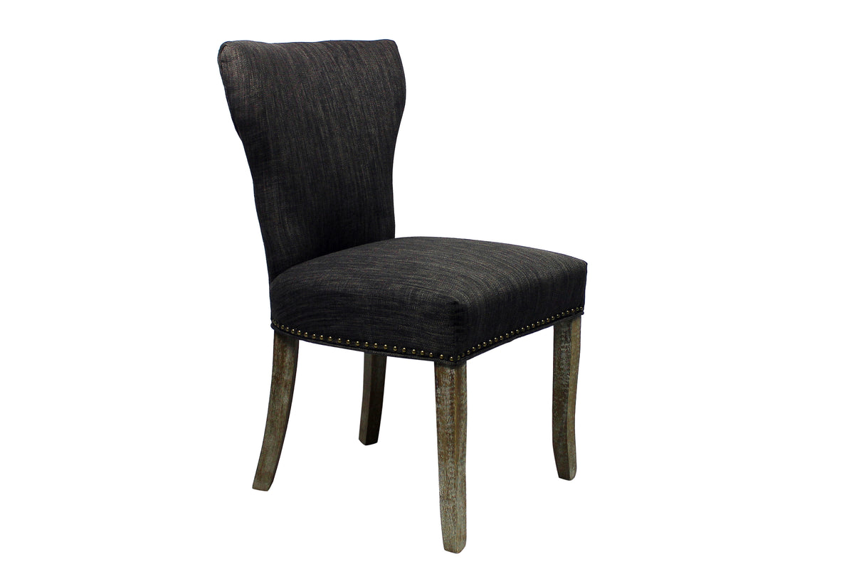 Set of Two Dark Gray And Brown Upholstered Fabric Dining Parsons Chairs