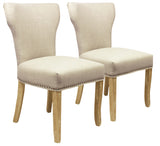 Set of Two Ivory And Natural Upholstered Fabric Dining Parsons Chairs