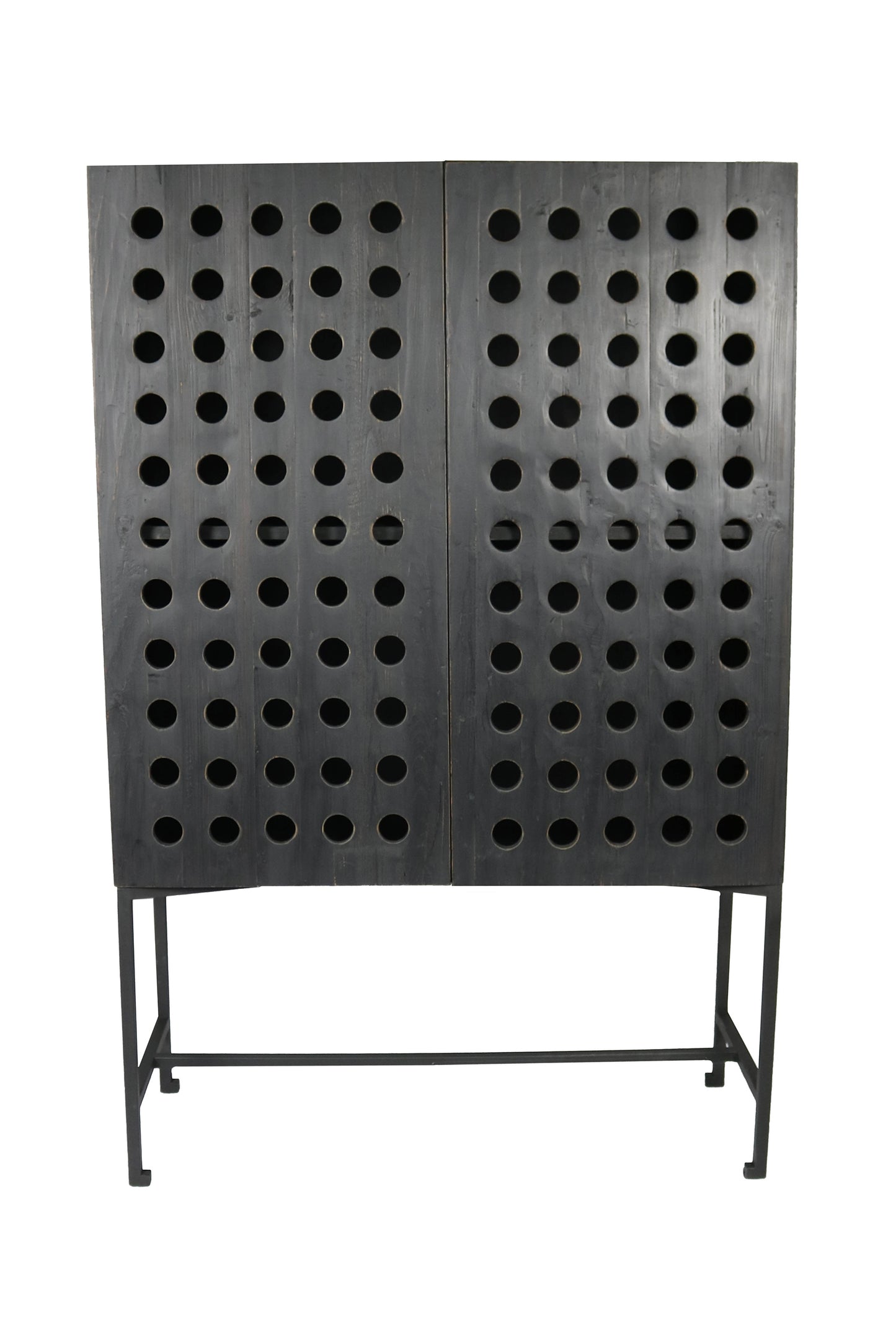 48" Dark Gray Solid Wood and Metal Holey Two Door Accent Chest