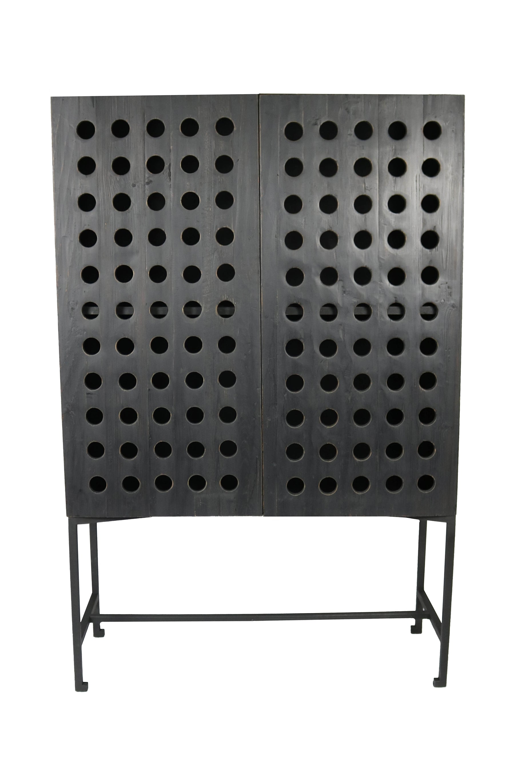 48" Dark Gray Solid Wood and Metal Holey Two Door Accent Chest