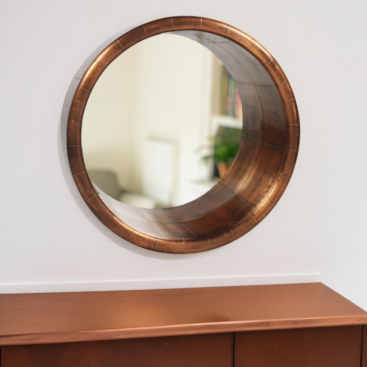 21" Copper Round Metal Framed Accent Mirror