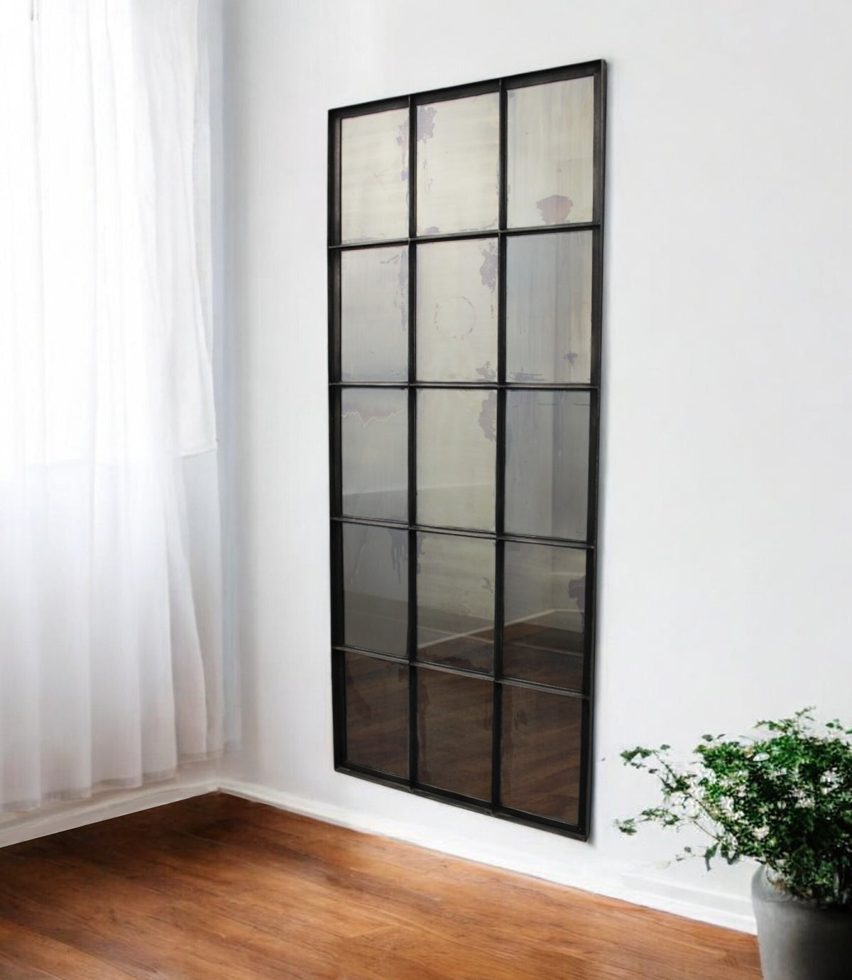 72" Black Metal Framed Full Length Antiqued Glass Hanging Mirror