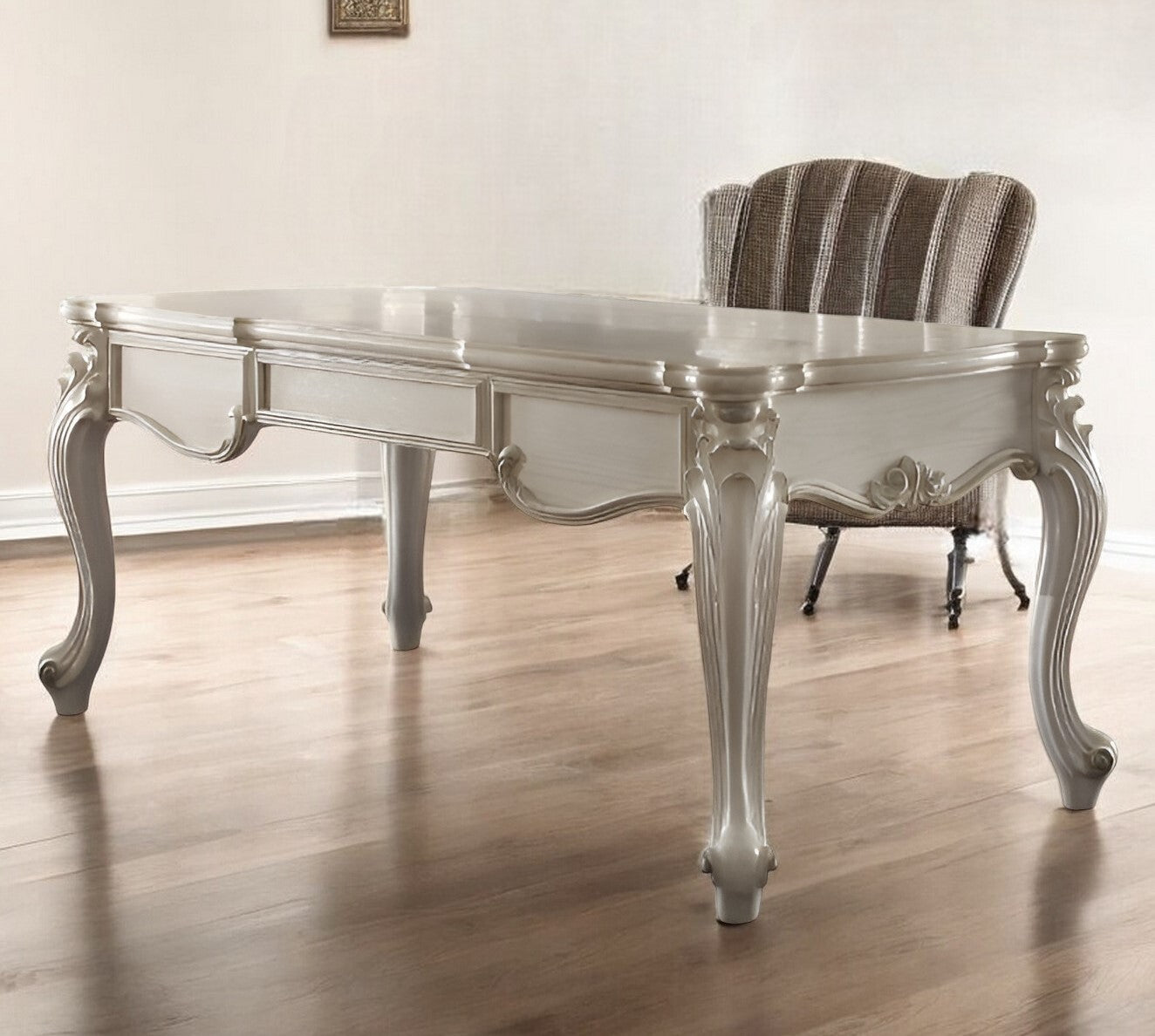 72" White Wood Executive Desk With Three Drawers