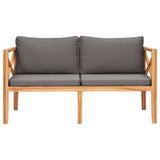 Patio Bench with Gray Cushions Solid Wood Teak