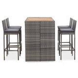5 Piece Patio Bar Set Poly Rattan and Acacia Wood Gray