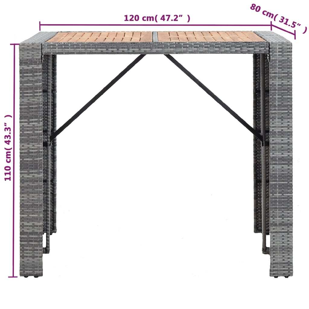 5 Piece Patio Bar Set Poly Rattan and Acacia Wood Gray