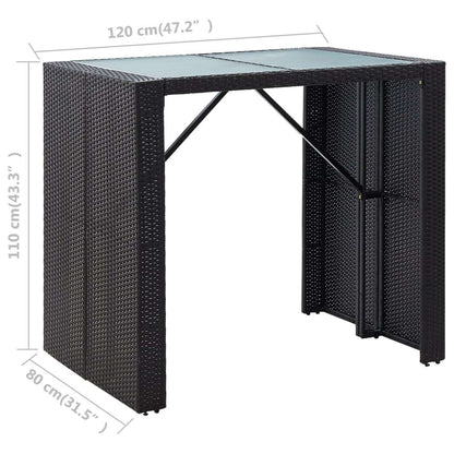 5 Piece Patio Bar Set Poly Rattan and Glass Black