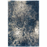 10' X 13' Blue And Grey Abstract Shag Power Loom Stain Resistant Area Rug