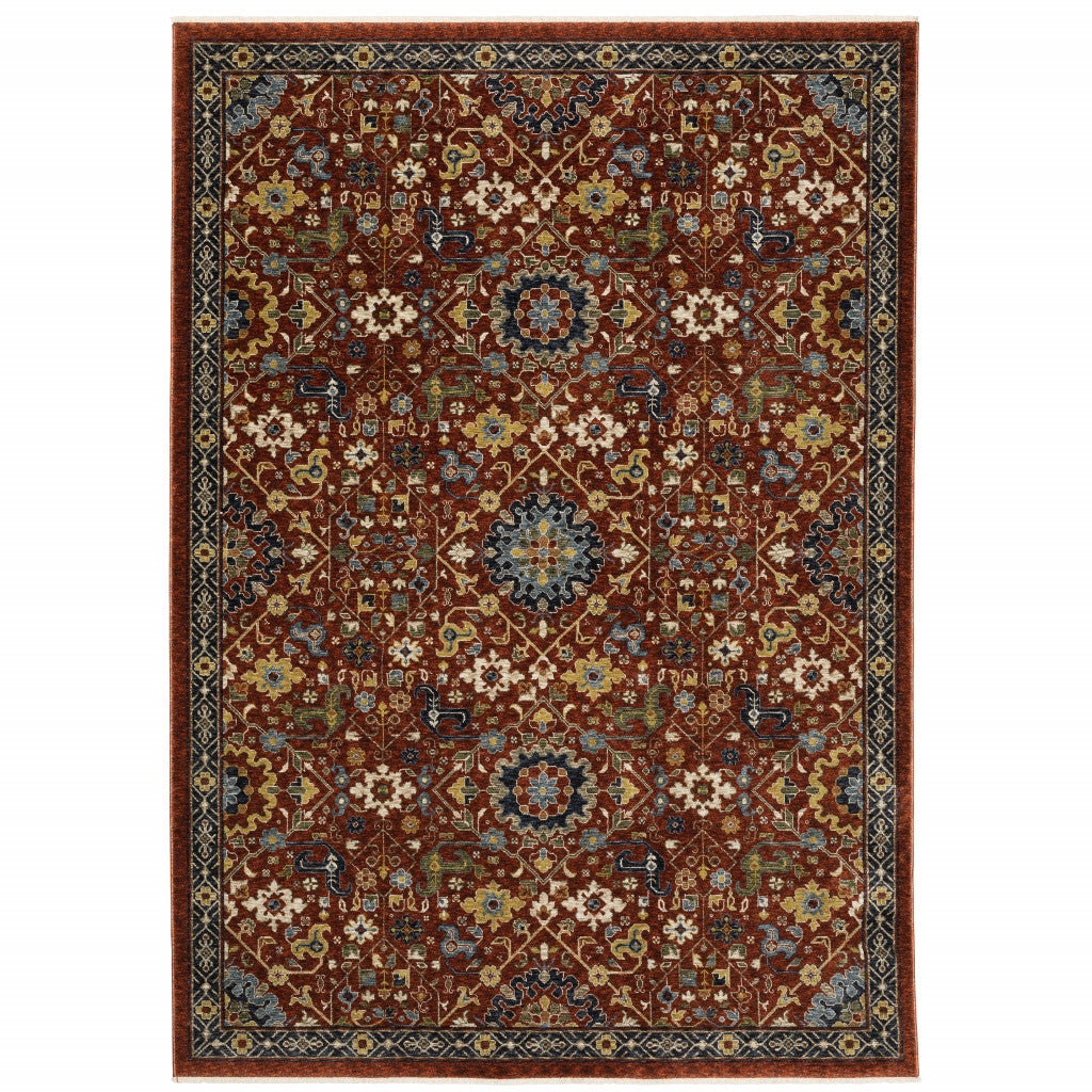 10' X 13' Blue and Red Oriental Power Loom Area Rug With Fringe