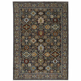 10' X 13' Blue and Beige Oriental Power Loom Area Rug With Fringe