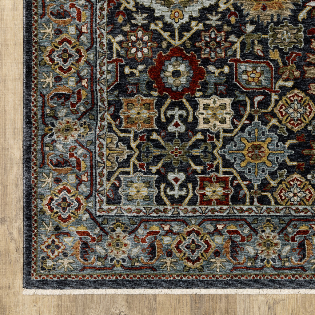 10' X 13' Blue and Beige Oriental Power Loom Area Rug With Fringe