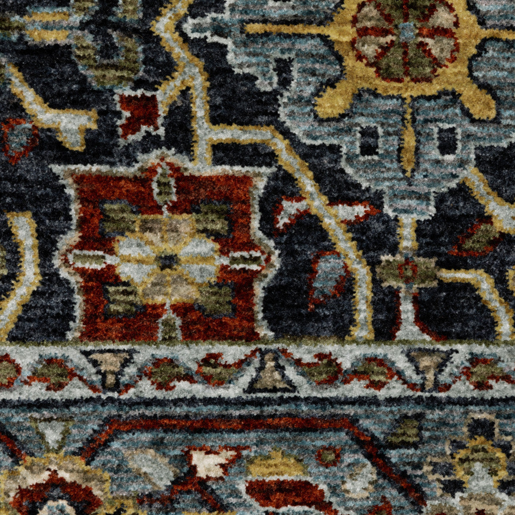10' X 13' Blue and Beige Oriental Power Loom Area Rug With Fringe