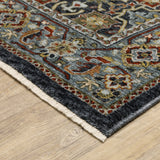 10' X 13' Blue and Beige Oriental Power Loom Area Rug With Fringe