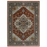 10' X 13' Blue and Beige Oriental Power Loom Area Rug With Fringe